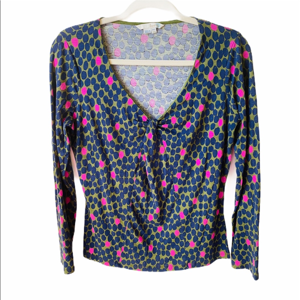 Boden US 10 Long Sleeve Polka Dot V Neck Top